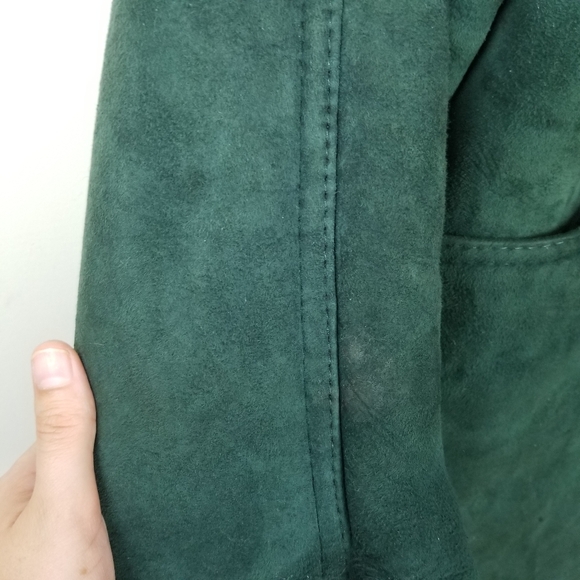 CALAFATE 100% Shearling Dark Green Vintage Coat Dark Green Boho Oversized S - Picture 10 of 13